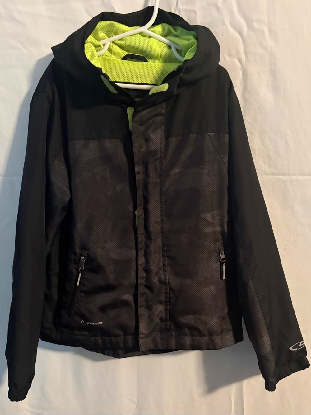 Kids Black Jacket with Neon Green Lining - Lightweight Hooded Jacket